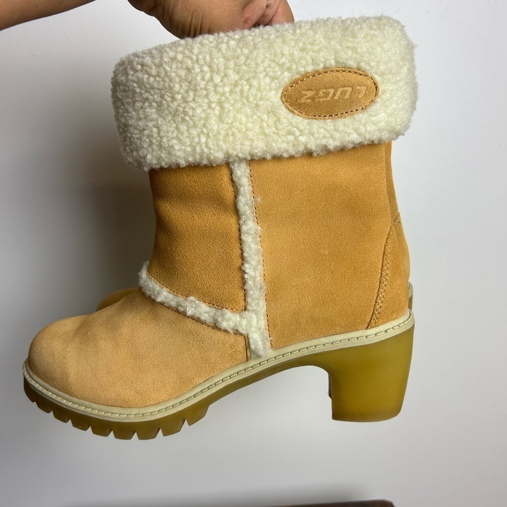 VTG Y2K LUGZ Sherpa Boots Size 9 Women’s Heeled Suede Leather Chunky Retro 90s - Picture 7 of 16